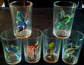 Vintage,  Set Of 6 Tropical Birds Juice Glasses,  Made In Malaysia