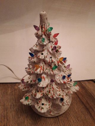 Vintage Ceramic Christmas Tree White With Lights