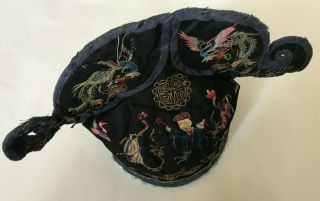 Antique Chinese Embroidered Children Hat Silk RAR Phoenix birds Man Women 2