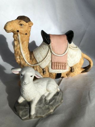 2 Vintage Homco Home Interiors Porcelain Nativity Camel & Sheep Lamb 5115