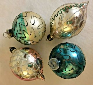 4 Vintage Mercury Glass Ornaments,  2 Made In West Germany & 2 Unmarked Teardrops