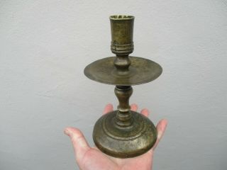 An Antique 18th Century Dutch ? Bronze Candlestick C1720