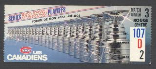 1989 Montreal Canadiens Vs Bruins Nhl Stanley Cup Playoff Hockey Ticket