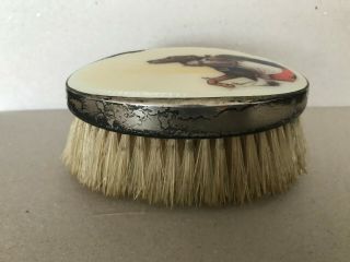 A vintage Solid silver and cloisonne enamel clothes brush 2 greyhounds racing 2