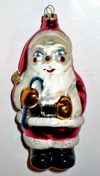 Vintage Christmas Blown Glass Santa Holding Blue Cane Tree Ornament Columbia