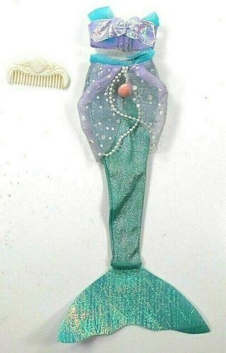 Barbie Vintage Disney Princess Ariel Mermaid Tail & Top Teal & Purple,  Comb