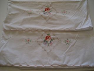 Vintage Cotton Embroidered Pillow Cases Set Of 2