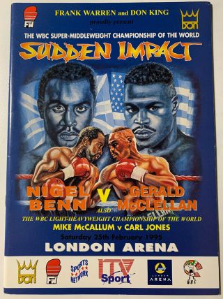 Nigel Benn Vs Gerald Mcclellan On - Site Boxing Program Vintage Fight Memorabilia