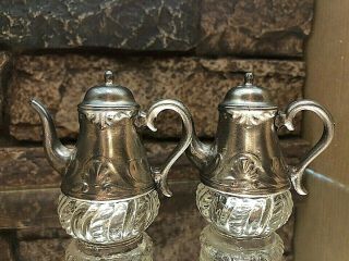 Vintage Elegant Salt And Pepper Shakers W/ Teapot Top And Cut Glass Bottoms