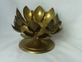 Vintage Mid Century Brass Lotus Blossom Flower Candle Holder Hong King