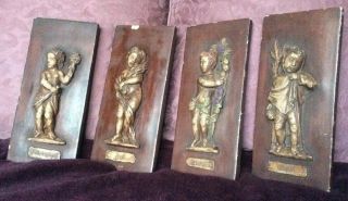 Set Of Vintage Plaster Wall Plaques French 4 Seasons
