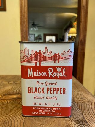 Vintage Maison Royal Black Pepper Metal 1lb Tin Food Trading Corp,  York