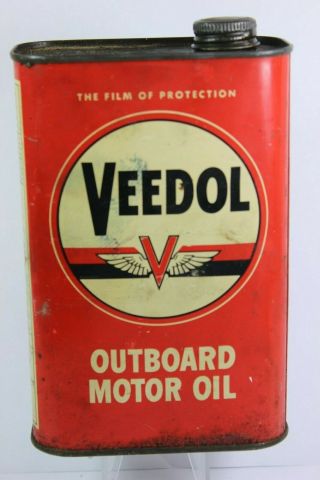 Vintage Veedol Outboard Motor Oil Metal Quart Can Tidewater Oil Co.  Flying 
