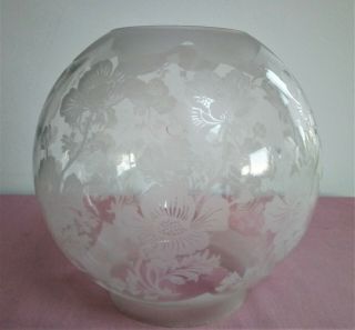 Lovely Vintage Clear Glass Acid Etched Pattern Globe Oil Lamp Shade,  4 " Fit Dia.