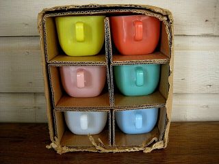 Vintage Mcm Retro Glasbake Coffee Cups,  Square,  Made In Usa,  Set Of 6