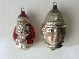 2 Antique Vtg 1920’s Figural Mercury Glass Christmas Ornaments Made In Germany