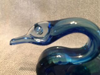 Vintage Blue Hand Blown Glass Swan Goose Bird 2