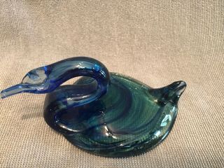 Vintage Blue Hand Blown Glass Swan Goose Bird 3