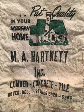 Vintage M.  A.  Hartnett Inc.  Work Apron.  Lumber,  Concrete.  Dover,  Del.  Phones 3020