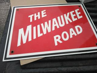 Heavy Metal Enameled Porcelain Sign Milwaukee Road 8 X 12 Exc Cond Vintage