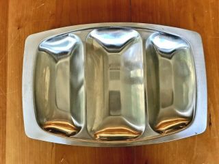 Vintage Danish Modern Cultura Sweden Stainless Steel Divided Serving Tray Dish