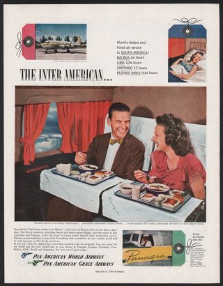1947 Pan Am Pan American Grace Panagra Dc - 6 Cabin Interior Passengers Meal Ad