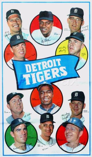1969 Detroit Tigers Topps Team Player 8 1/2 " X 11 " Color Print Poster W/kaline