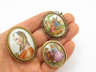 3 X Vintage Hand Painted Signed Limoges Brooch Pins