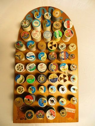 Vintage Wooden Thread Rack Spool Holder Wall Mount 46 Pegs Storage W Thread