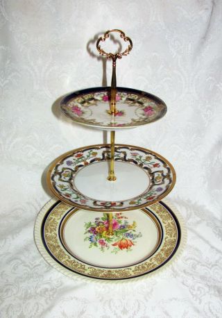 Custom Three Tier Cake Stand Made With Vintage Plates