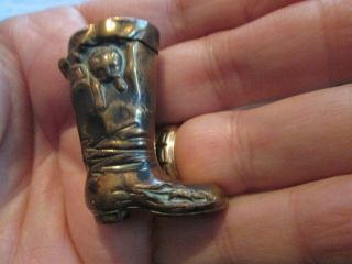 Antique Figural - Puss In Boot & Rat - Match Safe 11 - Old Patina