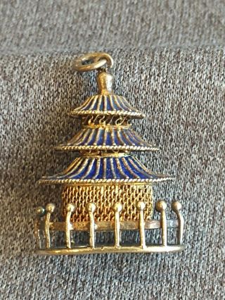 Vintage Sterling Silver Filigree Enamel Asian Pagoda Temple Charm Pendant