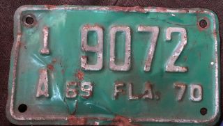 Vintage Florida Motor Cycle License Plate 1969/1970 1a 9072