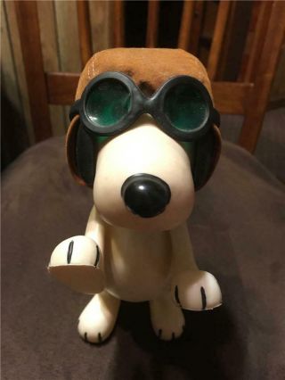 1966 Vtg Aviator Snoopy Flying Ace Pilot Red Baron With Goggles Hat Scarf 7 "