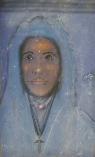The Blue Nun Velvet Airbrush Painting Sister María Jesus De Ágreda Vintage Mcm