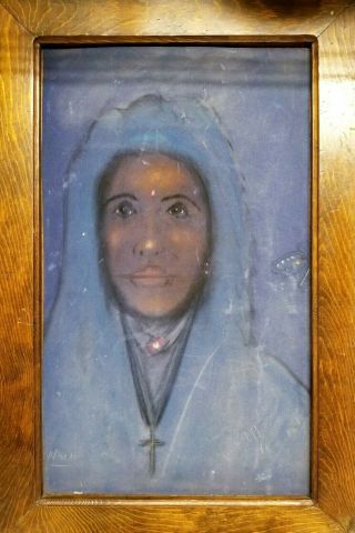 The Blue Nun Velvet Airbrush Painting Sister María Jesus de Ágreda Vintage MCM 2