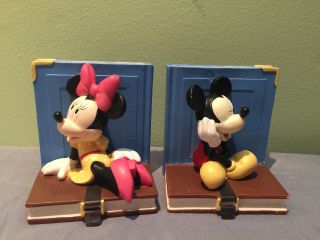 Rare Disney Mickey Mouse Minnie Mouse Book Ends Ceramic Vintage 90 Years