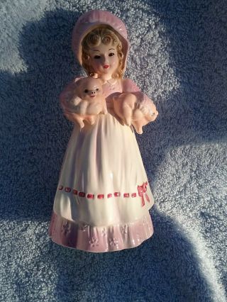 Vintage Josef Originals Ceramic Figurine - Girl Pink Dress W/2 Pigs 6 " - Japan