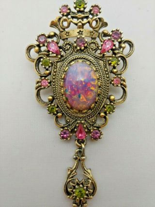 Signed Coventry Harlequin Glass Contessa Vintage Gold Brooch Pin Faux Pink Opal 2