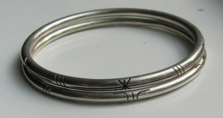 Vintage Sterling Silver 925 Cut Out Bangle Bracelets Set Of 2 Mexico 27 Grams