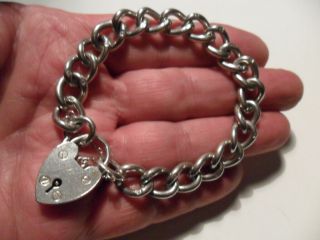 1959 Hallmarked Vintage Heavy Solid Silver Charm Bracelet With Padlock Clasp,