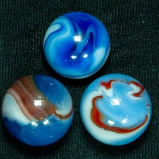 3 Awesome Peltier Rainbo Vintage Marbles,  -, .  59 " -.  62 ",  Hawkeyespicks