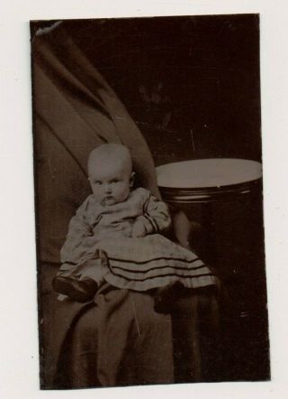 Vintage Tintype Adorable Little Baby W No Hair Doesn 