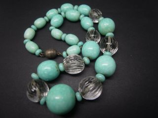 Deco Vintage 1920s Peking Jade Glass Bead Necklace Made In France Clasp