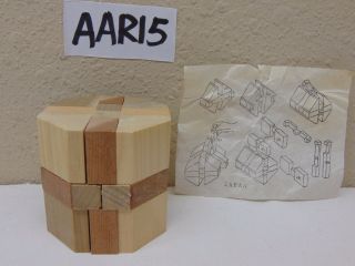 Vintage Kumiki Wood Trick Puzzle Japan Made Brain Teaser Octagon W/instructions