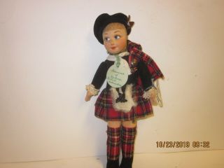 Vintage Norah Wellings Scottish Girl Cloth Doll 12 " Side Glancing Eyes Handpaint