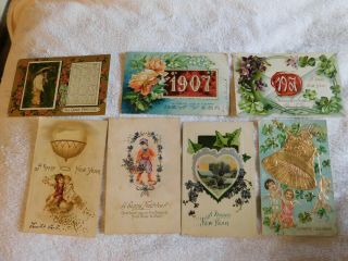 7 Vintage Postcards Happy Years 1906 - 1912 Stamped