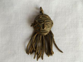 Vintage Rare Unusual Bronze Face Pendant With Nd (notre Dame? Initials On It)