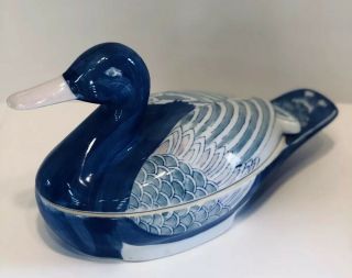 Antique Porcelain Duck Dish 2 Piece Blue White Box Chinese Hand Painted Dish