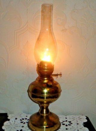 Vintage Duplex Dbl Wick Brass Oil Lamp,  Chimney 19.  5 " High Good Order